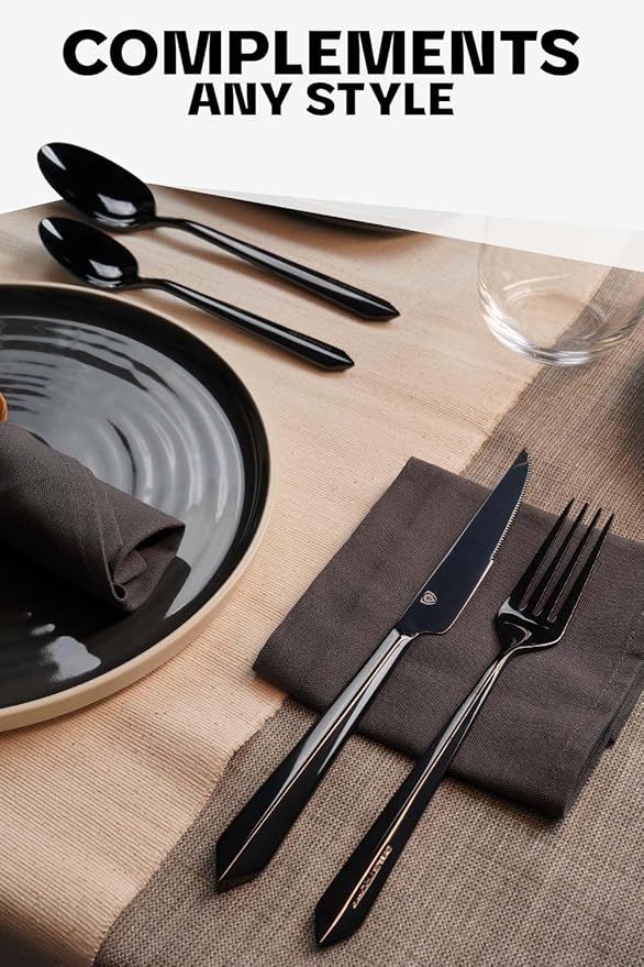 Dalstrong Flatware Cutlery Set - 20 Piece - Black High-Carbon Stainless Steel - Silverware Dinner Knife, Dinner Fork, Dinner Spoon, Dessert Fork, Dessert Spoon - Service for 4 - Table Dinner Set