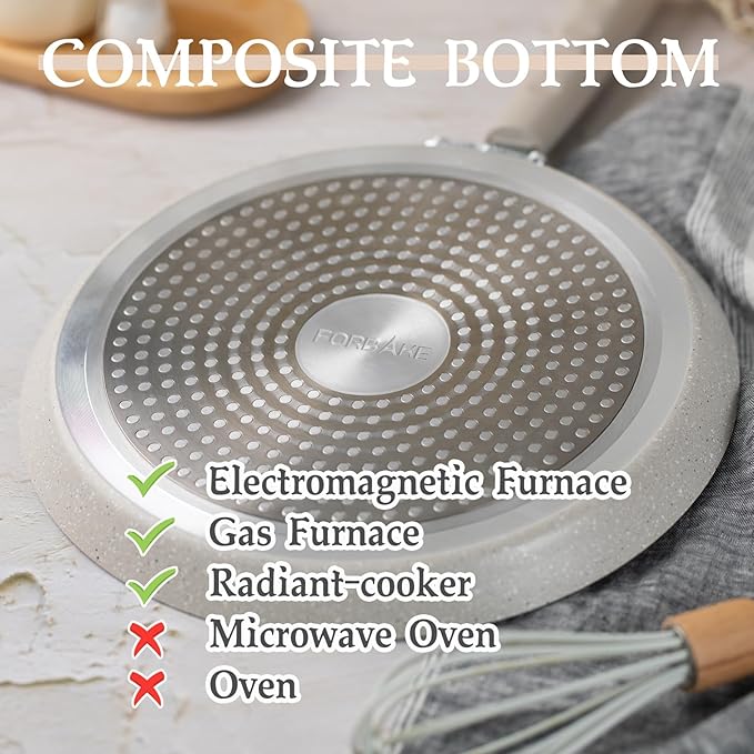 FORBAKE 9 Inch Crepe Pans with Spreader & Spatula, 2 Set Nonstick Granite Coating Dosa Pan, Aluminum Alloy Pancake Flat Skillet Tawa Griddle, Stay-Cool Handle, Induction Compatible Bottom