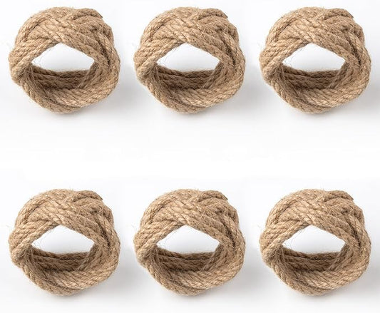 Natural Burlap Napkin Rings Set of 6 - Woven Rustic Napkin Rings for Farmhouse Dining Table Decor