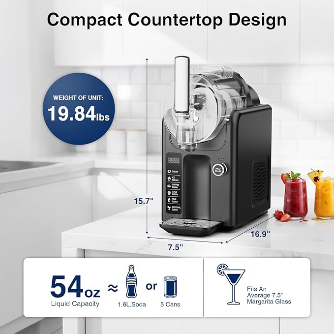 Slushie Machine & Ice Cream Maker Machine 2-IN-1, 6 Modes for Smoothies, Milkshakes, Cocktails, Margarita, and Ice Cream, No Ice Needed, Self-Cleaning, For Home Use