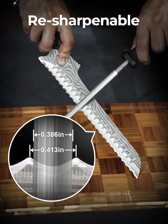 2026 New Upgraded Offset Bread Knife for Homemade Bread, 10.5 Inch Resharpenable Serrated Knife, Ultra-Sharp Sourdough Slicing, Perfect Kitchen Gift, Designed for Cutting Cakes, Fruits & Meat