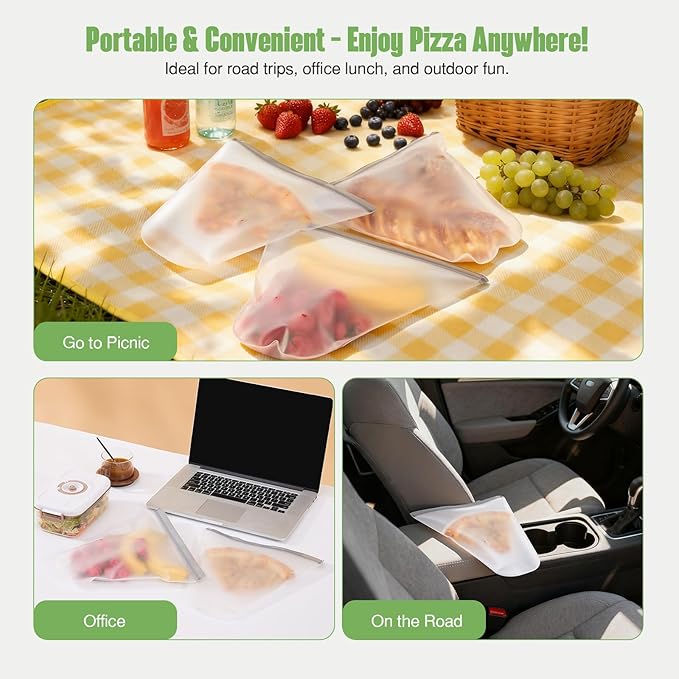 Lerine Reusable Freezer Bags 2 Pack, Dishwasher Safe Pizza Storage Container, Leakproof BPA Free Pizza Slice Storage Container for Leftover Pizza, Pizza Container for Freshness