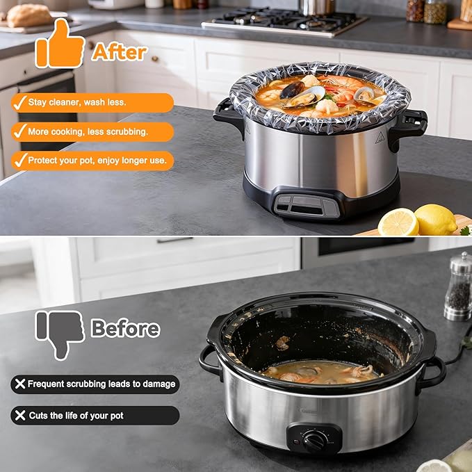 Vclpower Slow Cooker Liners 13”x21”, Large Size Disposable Cooking Bags, BPA-Free Pot Liners Fit 3–8 Quart slow cooker pot, Suitable for Oval & Round Slow Cooker, 30 Count