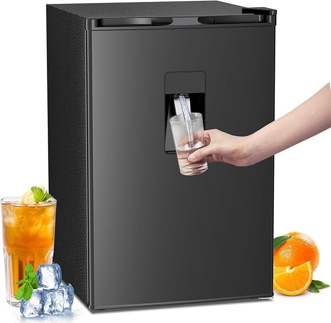 Compact Refrigerator 4.4 cu.ft mini fridge with Water Dispenser, Single Door Refrigerator with Adjustable Temperature Settings, Low noise, for Bedroom, Office, Dorm Black