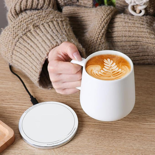 APEKX Warm Cup Coffee Mug Warmer Set - Smart Stable Constant Temperature 131°F, 15W Wireless Charging, 12.8 oz Capacity - Supports USB-C Interface, Automatic Power On/Off Function (4 H). (White)