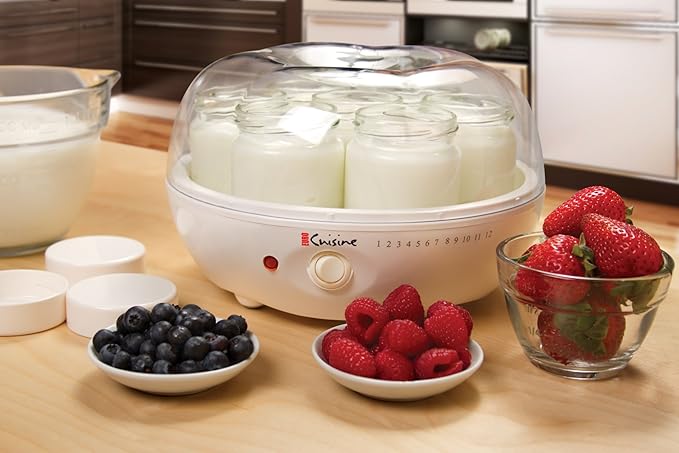 Euro Cuisine YM80 Electric Yogurt Maker Machine- Promote Gut Health with Probiotic Rich Homemade Yogurt -Home Yogurt Incubator with Glass Jars, White