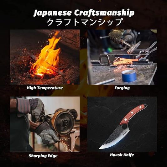 Huusk Viking Knives Hand Forged Boning & Chef Knife - Full Tang Japanese Blade with Sheath - Butcher Meat Cleaver - Camping & Kitchen Christmas Gifts for Men and Women