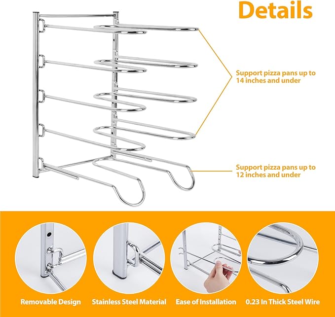 AshKiz Pizza Rack, Pizza Pan Rack, 5 Tier Stainless Steel Pizza Riser, Compact and Convenient Design for Easy Storage Multiple Pizzas pan 10.43" L x 8.52" W x 13" H