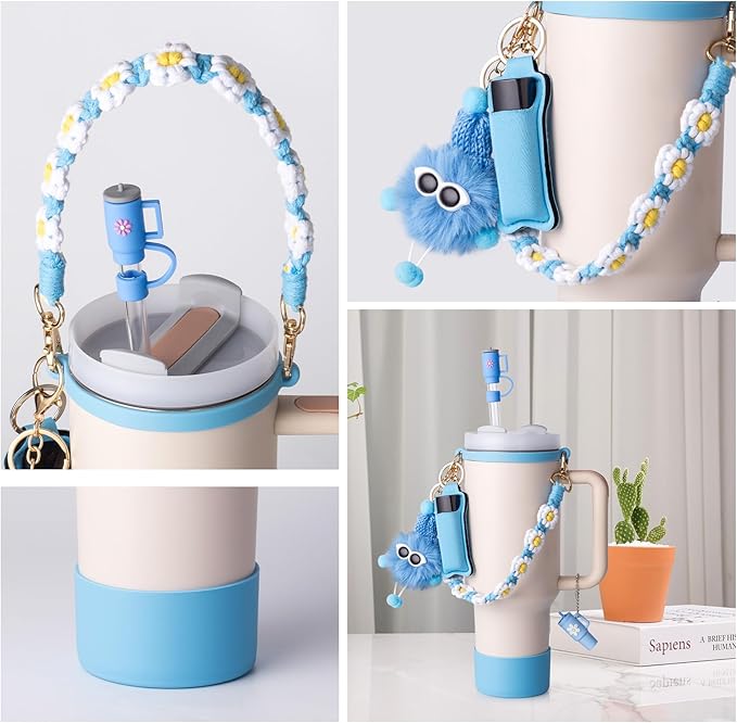 Stanley Cup Accessories Set I Water Bottle Handle Strap, Silicone Cup Boot, Lipstick Holder, Keychain Charms & Handle Charms,Straw Topper Accessories for Stanley Cups 40oz/30oz