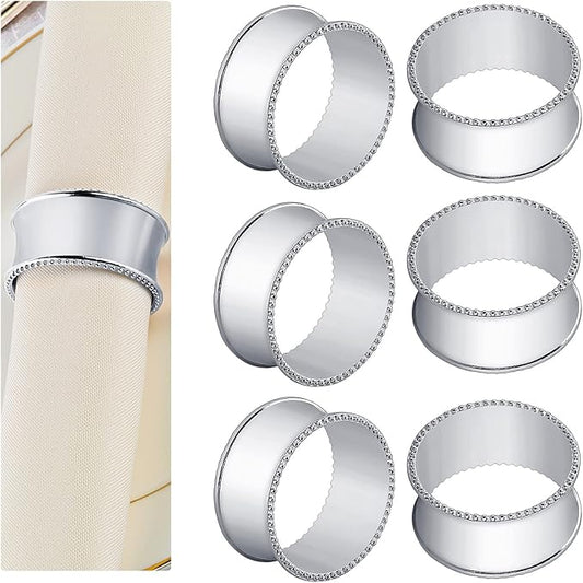 6 Pcs Stainless Steel Bead Side Napkin Rings Delicate Serviette Buckles (Silver)