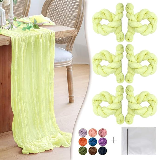 Light Yellow Cheesecloth Table Runner 6 Pack 35" Boho Gauze Tablecloth Runner 120 inches Long Runner Rustic Sheer Fabric Bulk for Baby Shower Wedding Bridal Birthday Party Table Decorations