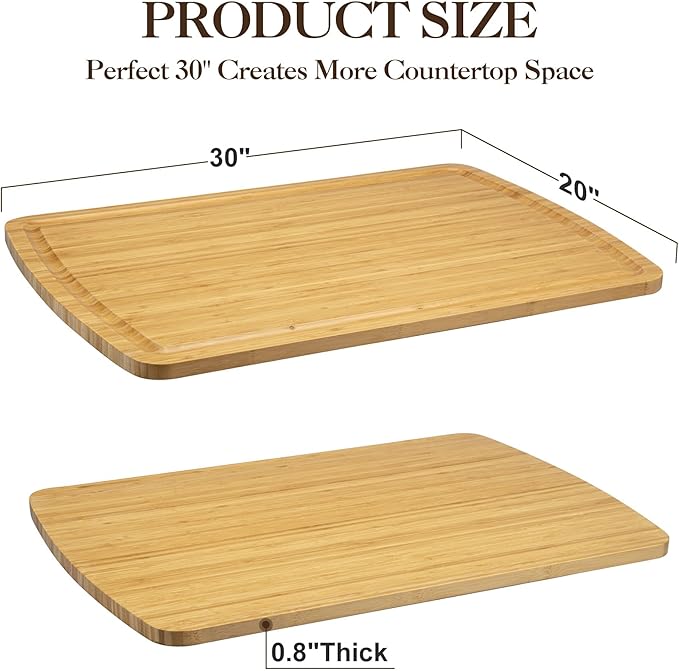 Bamboo Cutting Boards for Kitchen Large Thick Heavy Duty Wood Cutting Board 30x20 Inch with Deep Juice Groove and Handle for Meat Vegetables Fruit Ideal