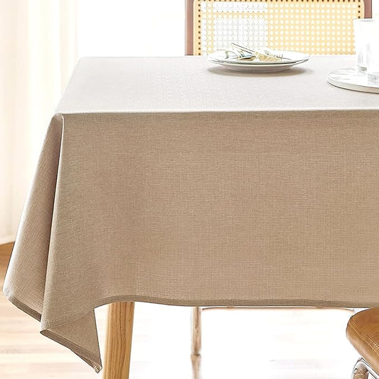 AUSSPVOCT Textured Linen Tablecloth Rectangle 60x104 Water Resistant Spill-Proof Wipeable Beige Table Cloth Wrinkle Free Cloth Dining Table Cover for Birthday Farmhouse Kitchen Wediing Party Decor