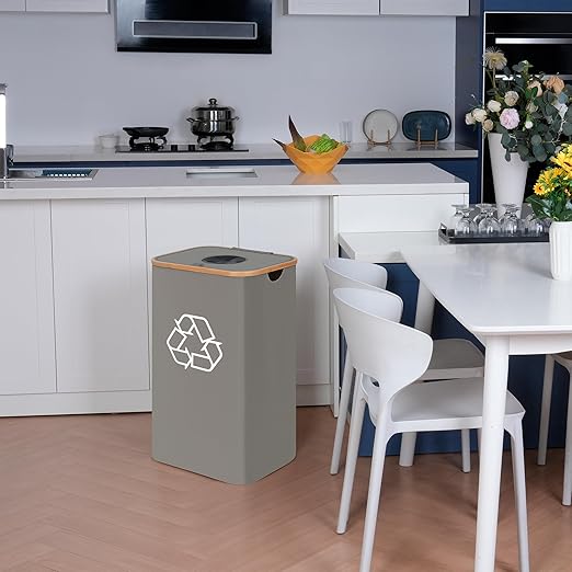 efluky Recycle Bin 26 Gallon, 100L Recycle Bin for Kitchen with 2 Removeable and Reusable Inner Bag, Large Recycling Bin with Lid for Bottle Can Plastice Stickers (Grey)