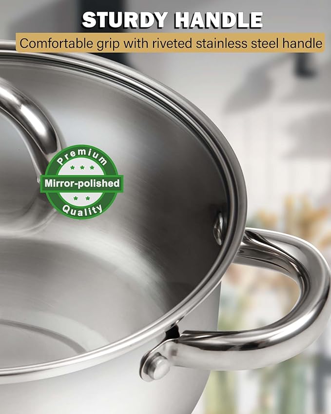 Cook N Home Stainless Steel Stock Pot with Glass Lid, Basic Small Sauce Cooking Pot Saucier Casserole Pan Set, 6 Piece Set