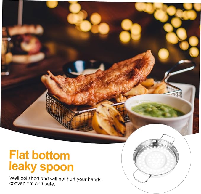 Healifty Stainless Steel Large Hole Colander with Dual Handles Flat Bottom Strainer for Home Kitchen Cooking Handheld Food Strainer for Pasta Vegetables Shrimp and Hot Pot Use