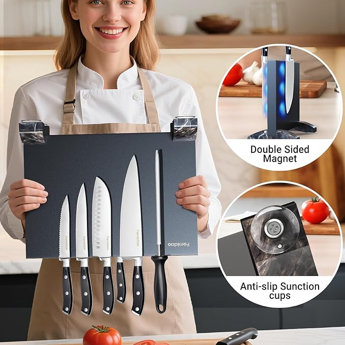 6 Pieces Knife Set with Magnetic Block,Ultra-Sharp High-carbon Steel Kitchen Knife Set, Professional Knife Block Set with Ergonomic Handle and Sharpener