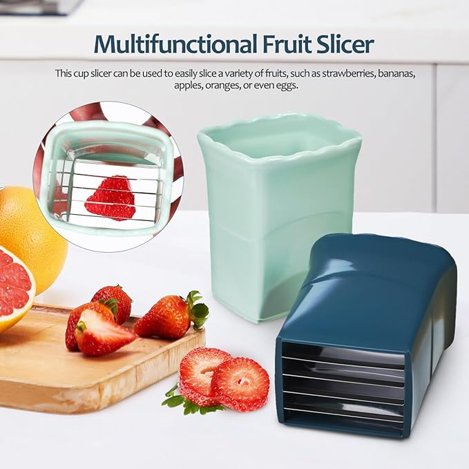 3Pcs Cup Slicer with 3Pcs Gap Cleaning, Stainless Steel Egg Slicer Fruit Slicer Strawberry Banana Cutter Fruit and Vegetable Slice Fresh Platter Making