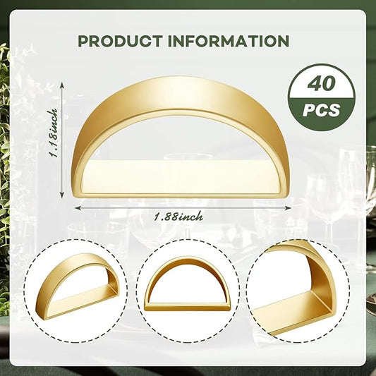 40 Pcs Stainless Steel Napkin Rings Metal Napkin Ring Holders Easter Modern Serviette Buckles Metallic Adornment for Spring Table Kitchen Dinner Party Wedding(Matte Gold Semicircle)