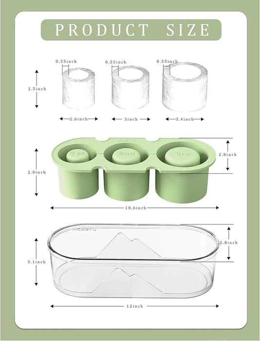 Ice Mold for Stanley Cup 30/40 Oz - Easy Fill and Release Without Touching Ice, Silicone Ice Cube Tray with Clear Lid and Bin for Freezer, Whiskey, Cocktail (Green)