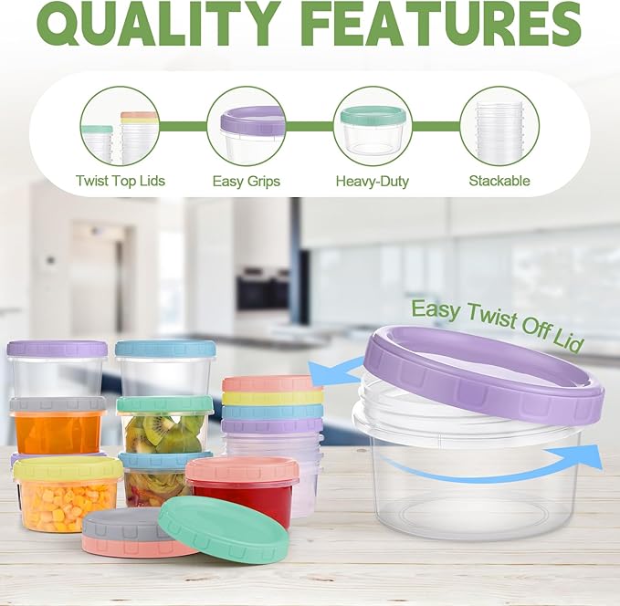 24 Piece 8 oz Plastic Food Storage Containers with Lids, Reusable Freezer Storage Containers, Small Meal Prep Containers with Pen and Brush, BPA-Free, Screw Top, Microwave & Dishwasher Safe