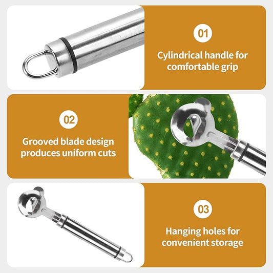 3pcs Spoon Cactus Peeler,Stainless steel strip long hole cactus thorn removal tool,Sliced Chinese Noodle Cutter for Cooking Kitchen Gadgets (3p-Silver)