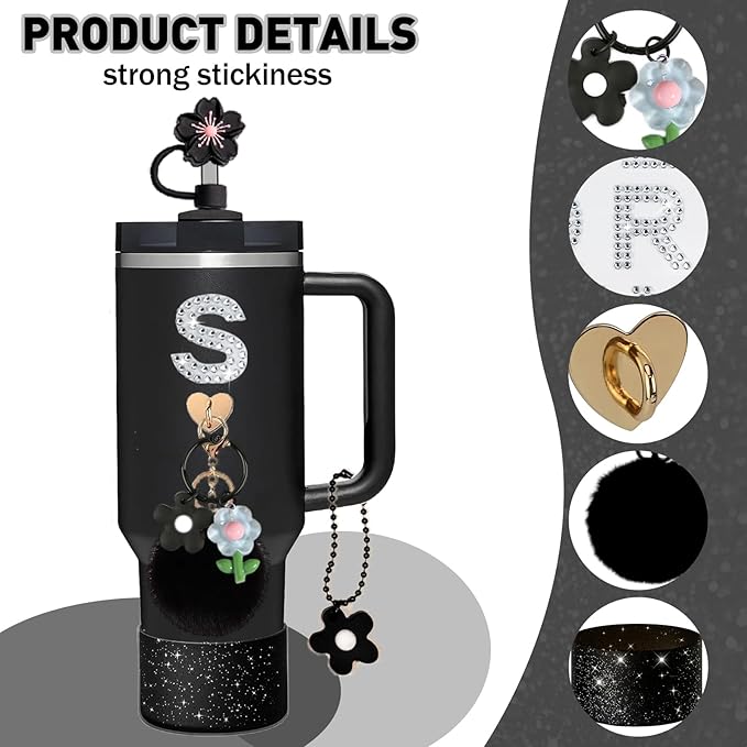 Accessories for Stanley Cups,8Pcs Cup Accessories Including Siliocne Boot,Cup Charm,Initial Letter Stickers,Straw Cover Accessories for Stanley 40oz and 30oz Tumbler