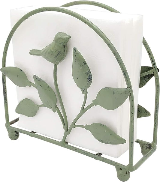 Cast Iron Bird & Tree Classic Napkin Holder/Tabletop Freestanding Tissue Dispenser, Rustic Green