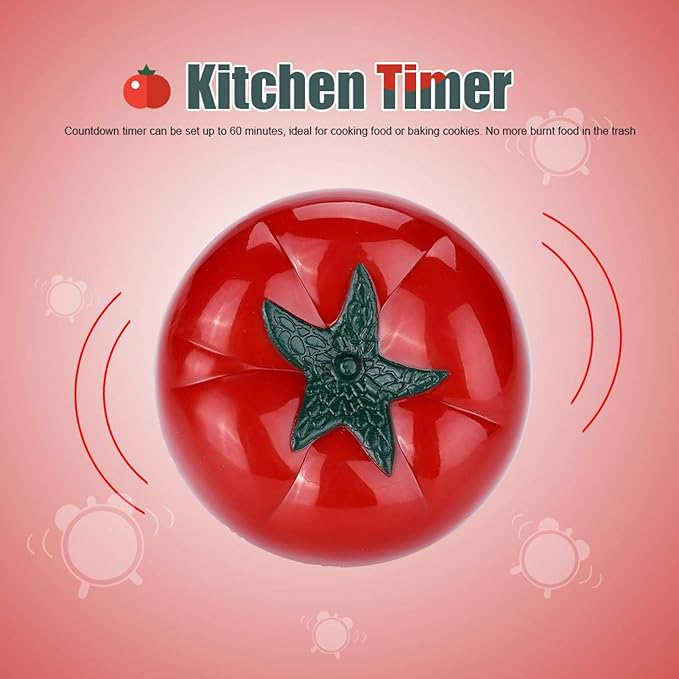 Tomato Shaped Mechanical 60 Minutes Countdown Timer Kitchen Cooking & Baking Helper Count Up Down Magnetic Timer Clock with Alarm Fast Setting(7.2x5.5cm)