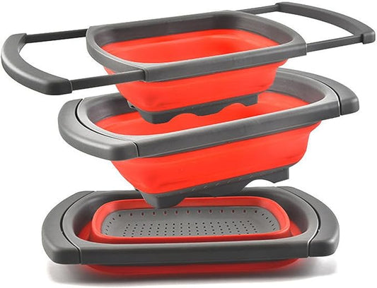 Collapsible Colander Set,Premium Food Grade Silicone Folding Strainers with Handles Space Saving Colanders for Draining Pasta,Vegetables & Fruits,Ideal for Kitchen & Travel (1pc(Red))