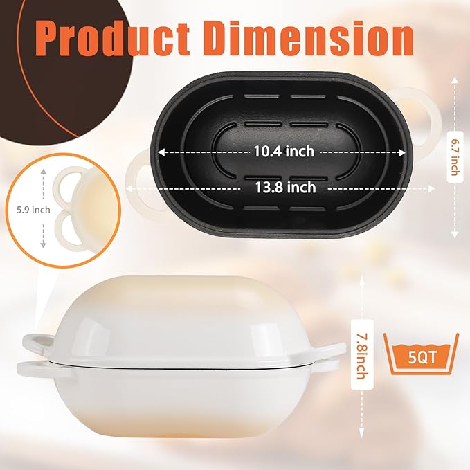 NSIRONS Enameled Cast Iron Sourdough Bread Oven, 5QT Loaf Cast Iron Bread Pan with Lid, Oval Dutch Oven for Homemade Bread Baking (Gradient Caramel)