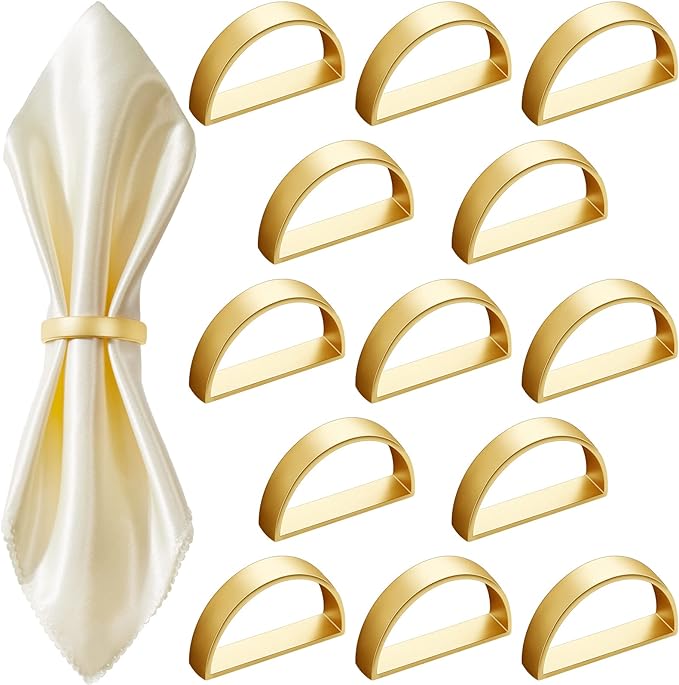 20 Pcs Stainless Steel Napkin Rings Easter Metal Napkin Ring Holders Modern Serviette Buckles Metallic Adornment for Table Kitchen Dinner Party Wedding (Matte Gold Semicircle)