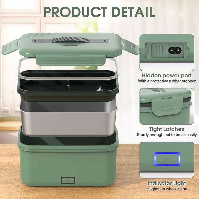 Electric Lunch Box Food Heater Upgrade 3 in 1 Portable Food Warmer 60-100W Leakproof Heated Lunch Box for Adults Car/Truck/Office with 1.8L SS Container Fork Spoon Carry Bag, 12V/24V/110V