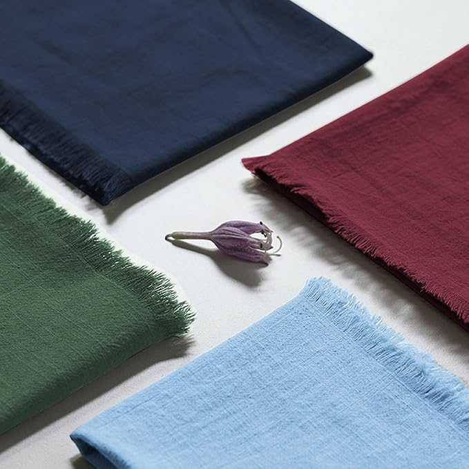 Handmade Cloth Napkins 100% Cotton Napkins with Fringe，Delicate Handmade Cloth Napkins for Dinners, Parties, Weddings and More，18 x 18 Inch Set of 12 - Navy Blue