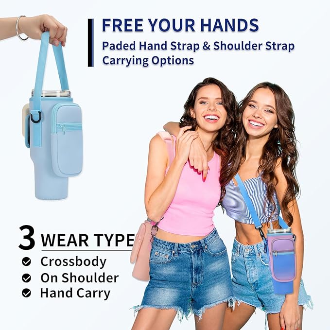 Water Bottle Carrier Bag for Stanley 40/30 oz Tumbler with Phone Pocket Neoprene Water Bottle Holder with Shoulder & Handheld Strap Stanley Cup Accessories