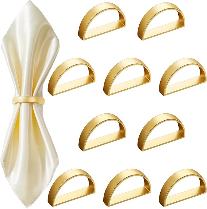 10 Pcs Stainless Steel Napkin Rings Metal Napkin Ring Holders Easter Modern Serviette Buckles Metallic Adornment for Spring Table Kitchen Dinner Party Wedding (Matte Gold Semicircle)