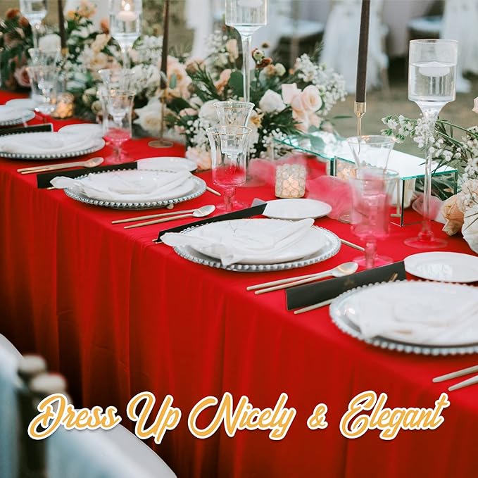 BRILLMAX 8 Pack Red Tablecloths 60 x 126 Inch for 8ft Rectangle Tables - 150 GSM Polyester Fabric, 15" Standard Drop, Water, Stain & Wrinkle Resistant Cloth Cover for Wedding Banquet Dining Buffet