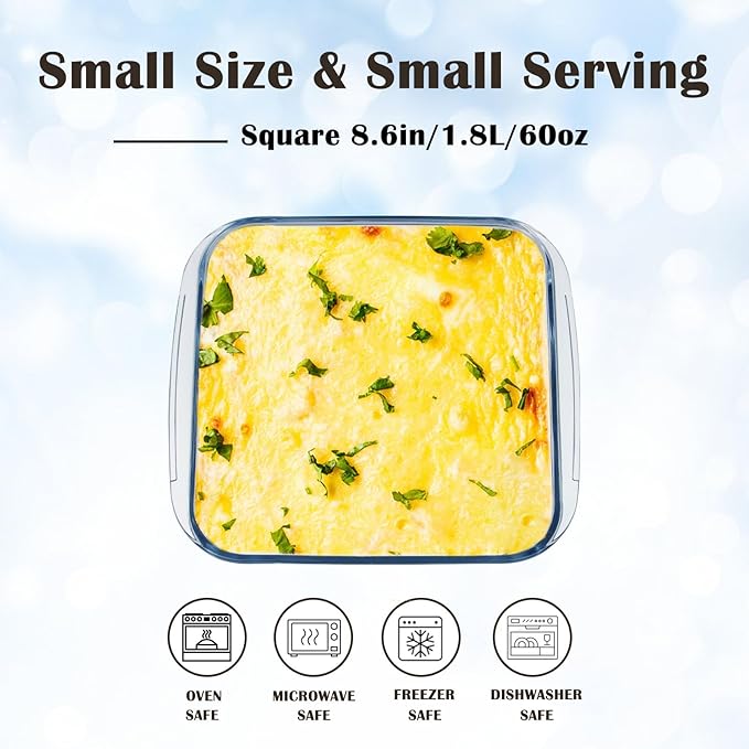 Small Glass Baking Dish for Oven, 8.6in Casserole Dishes for Oven, Square Glass Baking Pan