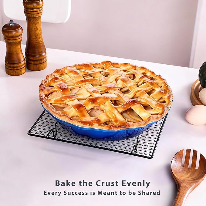 Lareina Ceramic 9 Inch Deep Dish Pie Pans, Set of 2, Blue, Non-Stick, Oven & Dishwasher Safe, Ideal for Baking Pies, Quiches, Cakes