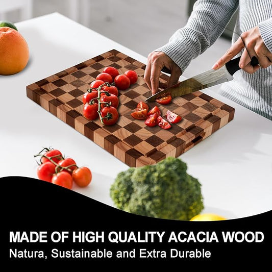 Cookaholic Acacia Wood Cutting Board 20x15x1.5 Inch, Butcher Block for Kitchen, Premium Acacia Cutting Board with Juice Groove, End Grain Made of Sustainable Acacia Wood