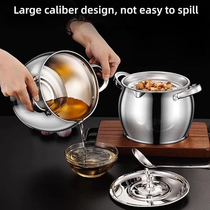 118oz Stainless Steel Jumbo Bacon Grease Container with Removable Strainer, Grease Spoon and Dust-proof Lid, Kitchen Filter Pot for Storing Fat, Bacon Drippings, Lard and Ghee oil