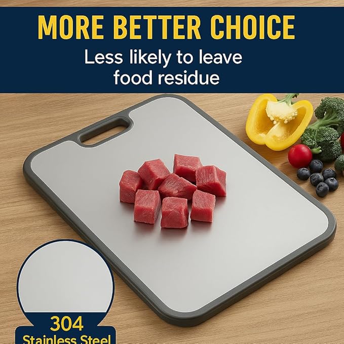 A premium Stainless Steel Cutting Board Ideal for Women and The Elderly, Metal Cutting Board 15"x10", Double-Sided Steel Chopping Board, Hygienic Non-Slip, Easy Clean Wheat Straw PP