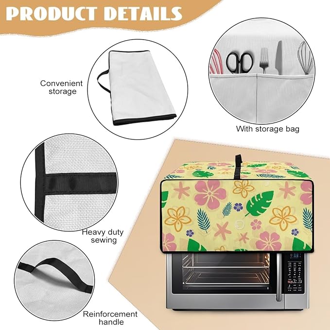 Doojoayie Flower & Leaf Small Appliance Covers Cute Cat Toaster Oven Cover 8 Slice Kitchen Appliance Dust Protector 22.5"x18.5"x 13" Compatible with Toaster/Bread Machine