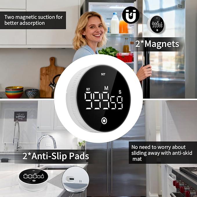 Digital Kitchen Timer with Magnet,Large LED Display Visual Timer with Countdown Countup for Adult & Children，Battery Supply for Classroom Home Gym Office (2 * White)