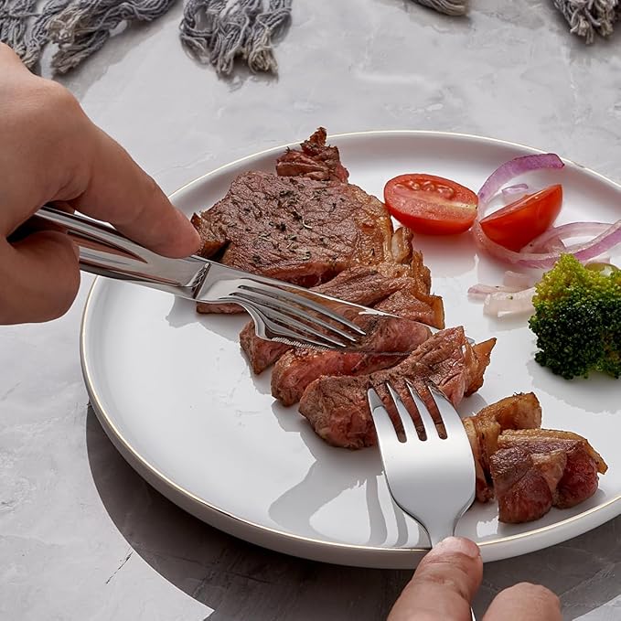 6-Piece Stainless Steel Steak Knives Set - 8.7" Serrated Edge Dinner Knives with Ergonomic Handles, Dishwasher Safe Kitchen Cutlery for Meat, Bread, Vegetables