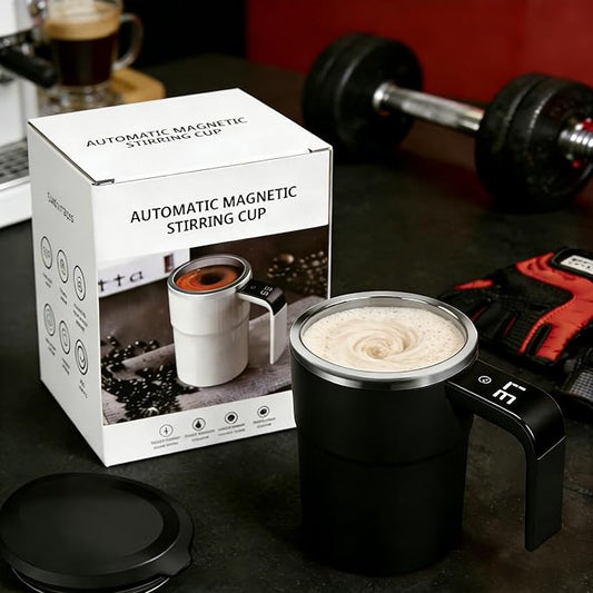 Electric Coffee Mug with a Built-in LCD Thermometer, Perfect for Protein Powder, Brewing Coffee, Milk, Cocoa, Etc, Self Mixing Coffee Mug (Black)