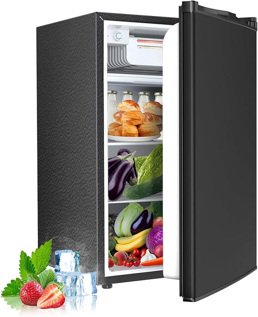 4.5 Cu.ft Mini Fridge with Freezer, Compact Refrigerator with Reversible Single Door, Adjustable Thermostat, Low Noise, Energy Efficient for Office, Dorm, Bedroom, Apartment BLACK