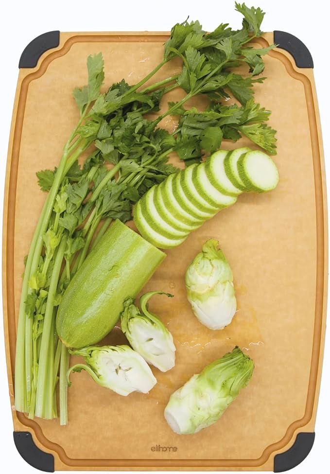 Elihome Essential Series Cutting Board for Kitchen- Natural Wood Fiber Composite, Dishwasher Safe, Eco-Friendly, Juice Grooves, Non-Slip Feet, Non-Porous, Reversible, BPA Free, X-Large -17" x 13"