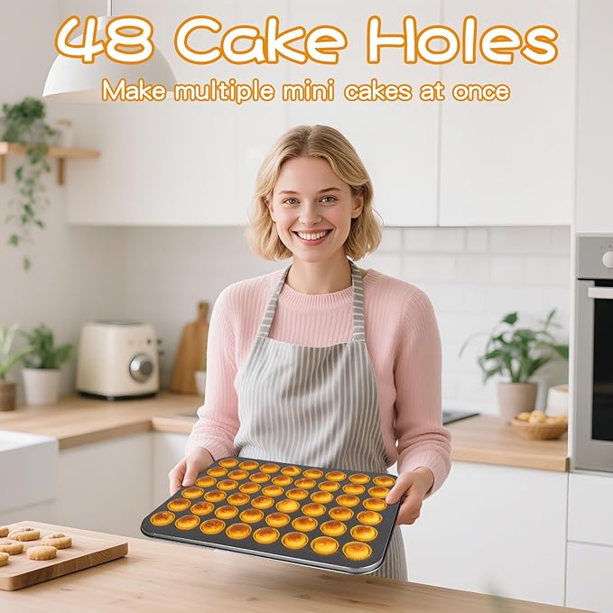 2 Pcs 48-Cup Mini Muffin Pans with 1000 Paper Cupcake Liners, Carbon Steel Nonstick Small Cupcake Pan, Round Mini Muffin Tin for Baking, Dishwasher Safe
