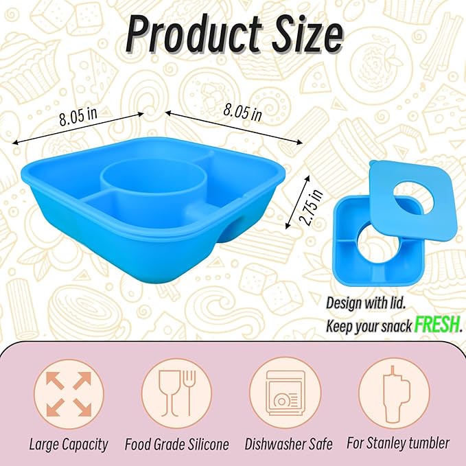Snack Bowl for Stanley Cup 40 oz Tumbler, Reusable Snack Tray with Lid, Snacks Ring, Silicone Food Holder for Stanley Cup Accessories (Blue)